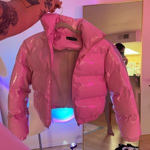 pink puffer jacket